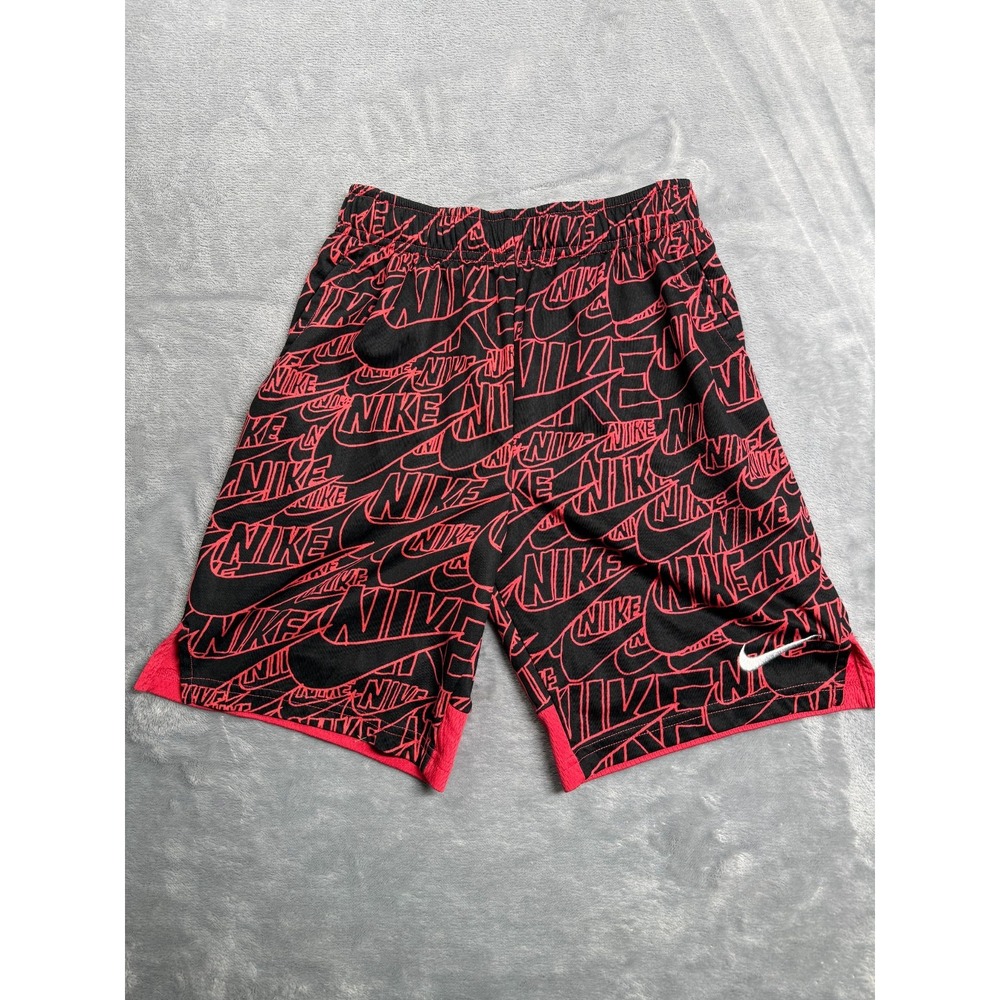 Nike Training Shorts Youth Large Black Red All Over Logo Print Performance